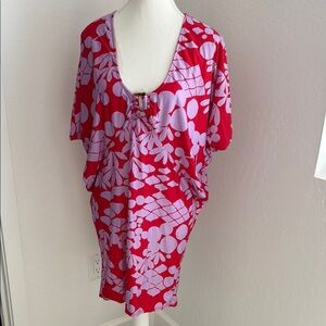 Trina Turk Red and lavender Patterned Dress